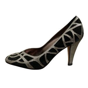Andrea Pfister For Amen Wardy Vintage Silver Black Suede Heels Pumps 9.5 Italy